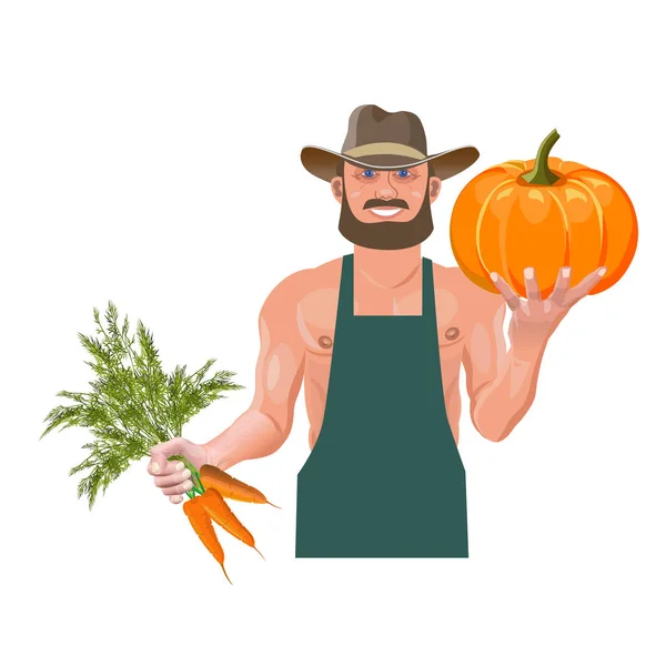 Agricultor com legumes — Vetor de Stock