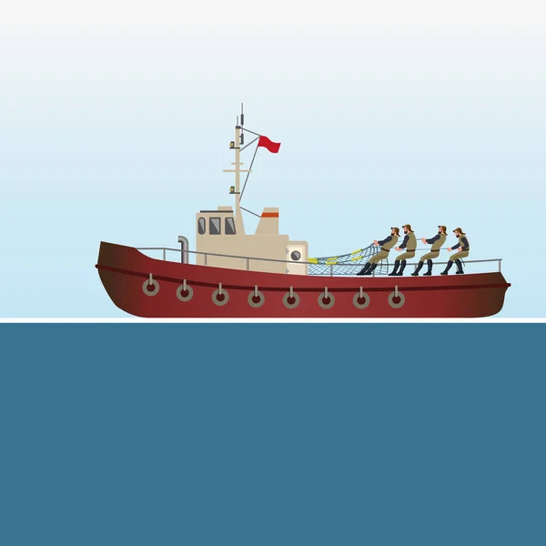 Bateau de pêche en mer . — Image vectorielle