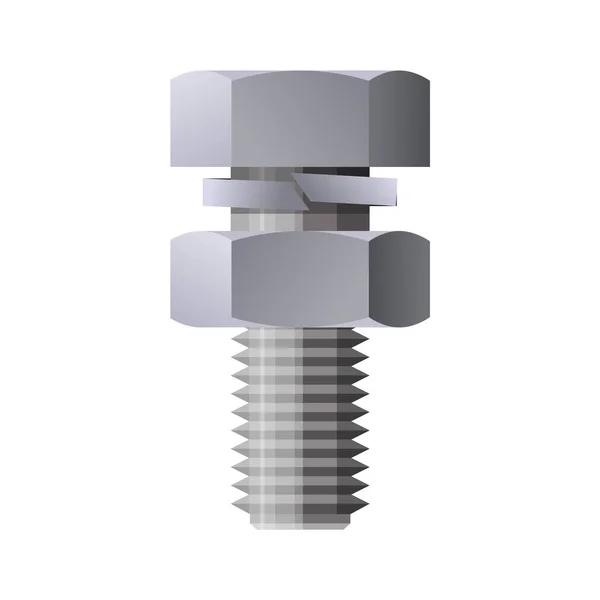 Boulon hexagonal avec écrou et rondelle dans un style réaliste — Image vectorielle