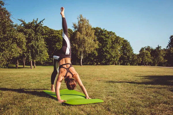 pratik yoga Park, kadın köpek poz, kalça açacağı egged