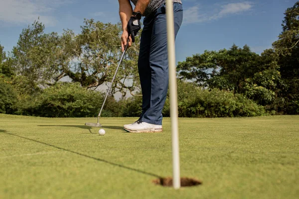 Tiro Cortado Jogador Golfe Profissional Campo Golfe — Fotografia de Stock