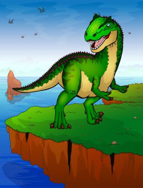 Allosaurus deniz arka plan üzerinde. Vektör çizim.