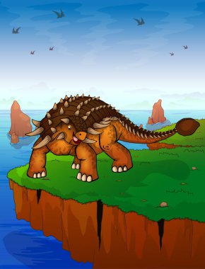 Ankylosaurus deniz arka plan üzerinde. Vektör çizim.