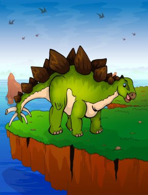 Stegosaurus deniz arka plan üzerinde. Vektör çizim.