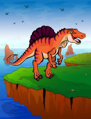 Spinosauruson deniz arka plan. Vektör çizim.
