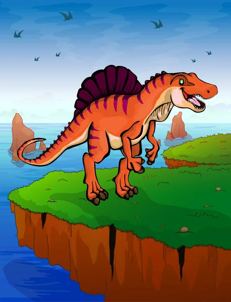 Spinosauruson 海的背景 矢量插图 — 图库矢量图片