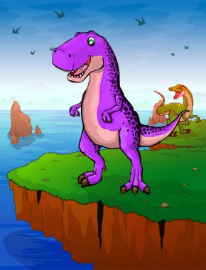 Tyrannosaur'u deniz arka plan üzerinde. Vektör çizim.