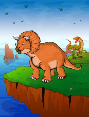 Triceratops deniz arka plan. Vektör çizim.