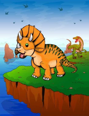 Triceratops deniz arka plan. Vektör çizim.