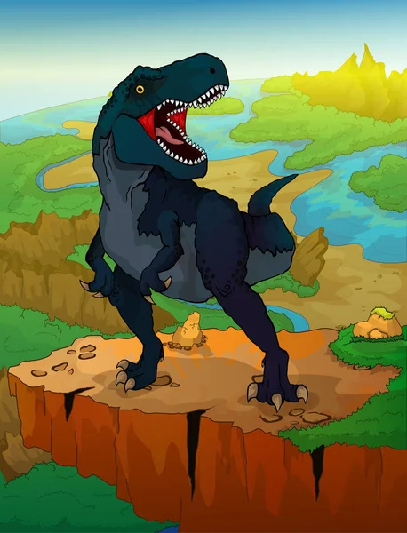 Tiranosaurus Dengan Latar Belakang Lanskap - Stok Vektor
