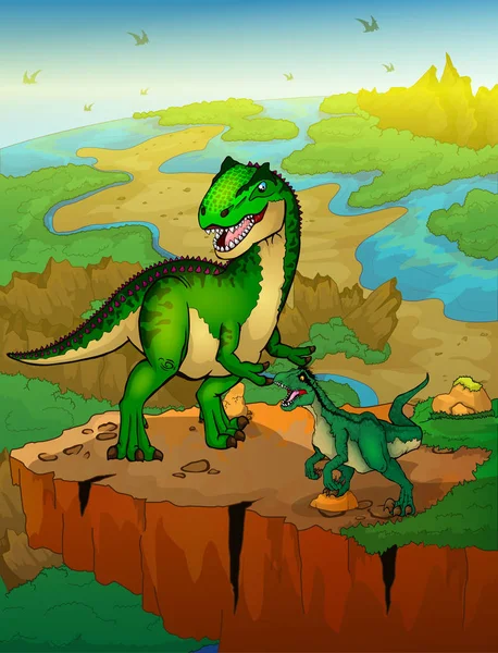 Allosaurus Raptor Tłem Krajobrazu Ilustracja Wektorowa — Wektor stockowy