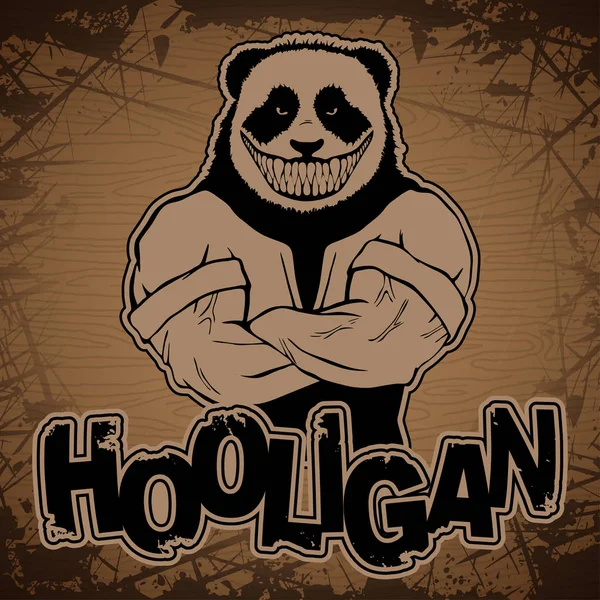 Evil Panda Hooligan Obraz Dřevěné Pozadí — Stockový vektor
