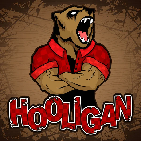 Imagen Hooligan Bear Sobre Fondo Madera — Archivo Imágenes Vectoriales