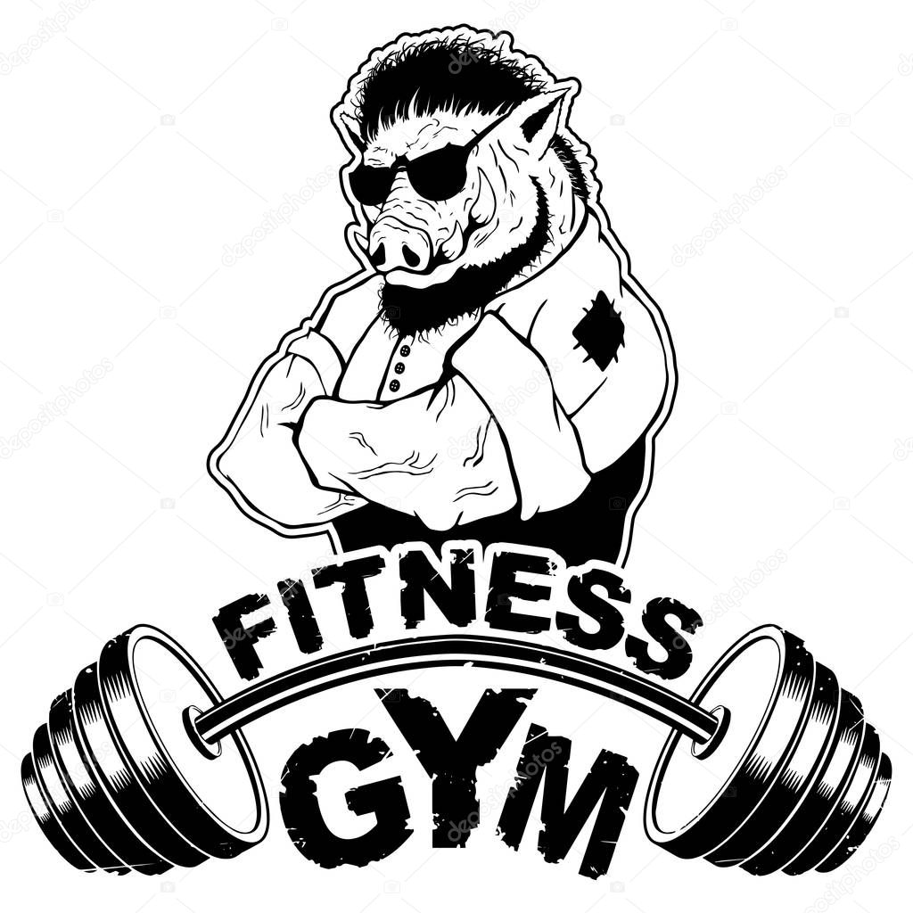 Vector design for a gym with an abstract image of a strong wild boar.