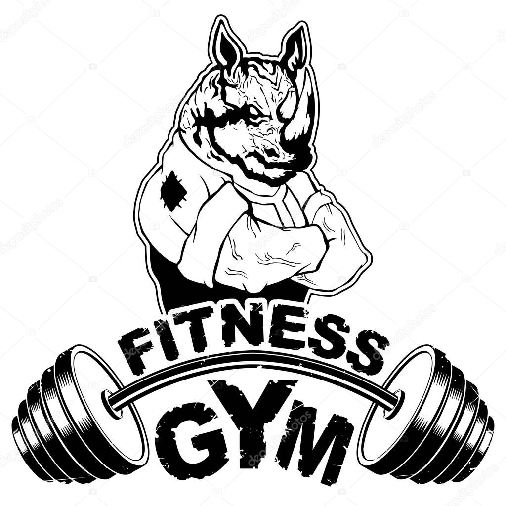 Vector design for a gym with an abstract image of a strong rhino.