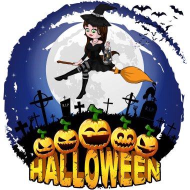 Cadı Cadılar Bayramı tasarım şablonu. Vektör çizim.