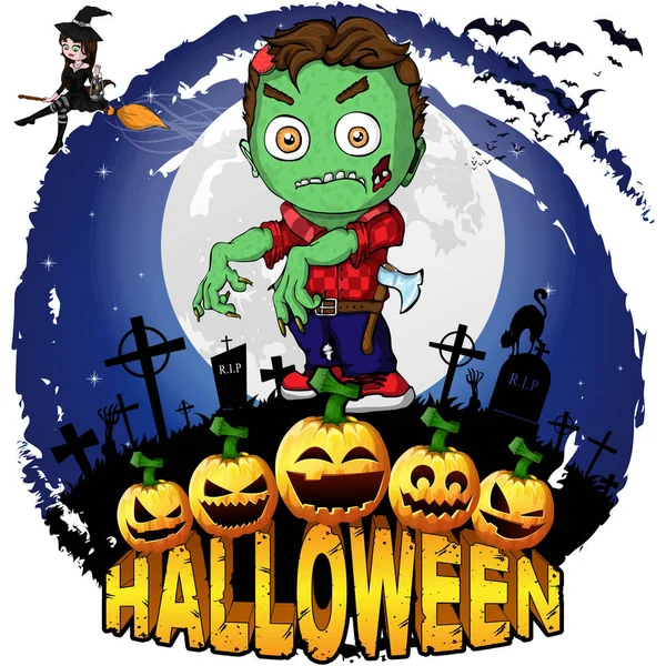 Affiche Halloween Avec Zombie Illustration Vectorielle — Image vectorielle