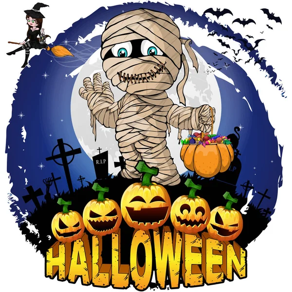 Halloween Designvorlage Mit Mumie Vektorillustration — Stockvektor