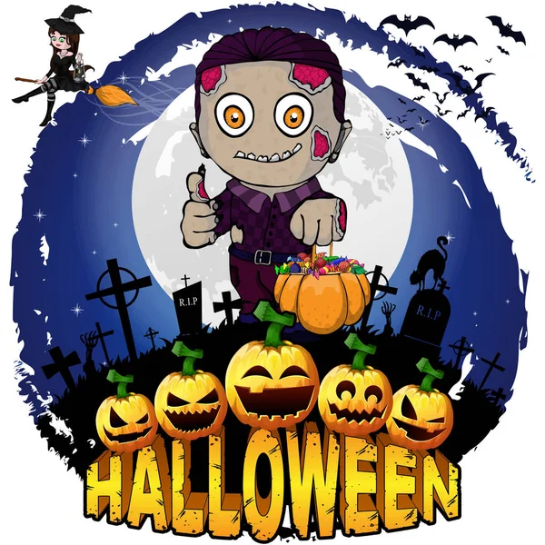 Halloween Poster Mit Zombie Vektorillustration — Stockvektor