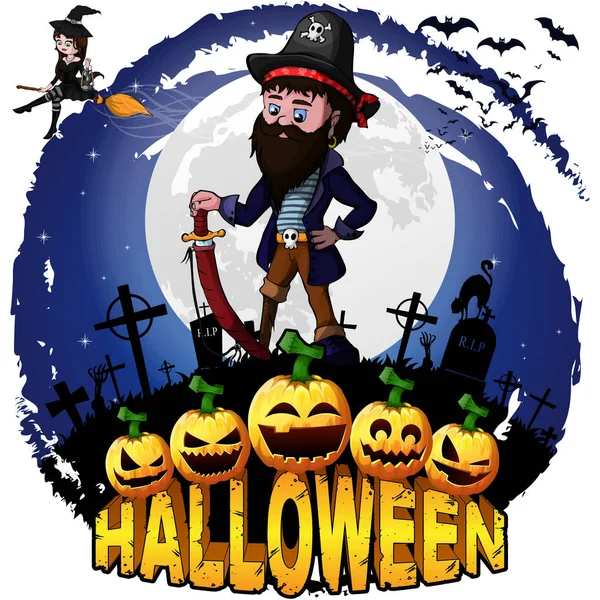Plantilla Diseño Halloween Con Pirata Ilustración Vectorial — Vector de stock