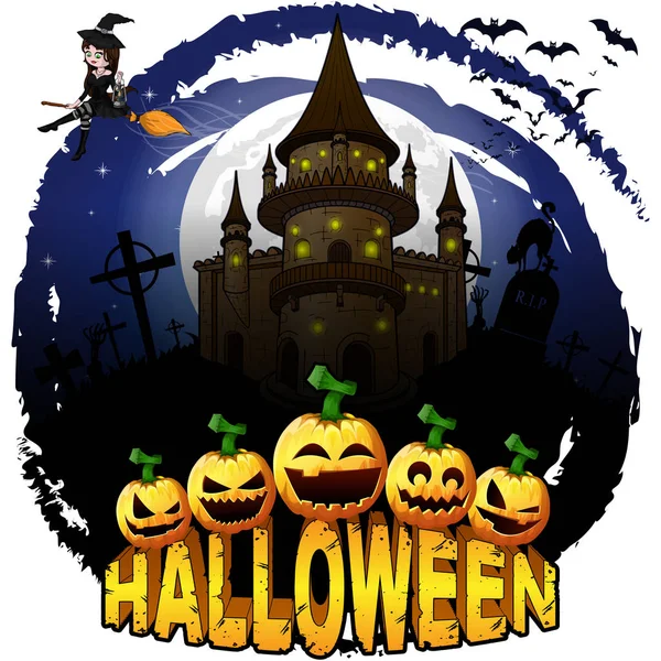 Modelo Design Halloween Com Castelo Ilustração Vetorial — Vetor de Stock
