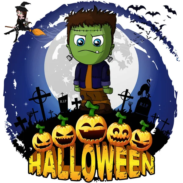 Plantilla Halloween Design Con Frankenstein Ilustración Vectorial — Vector de stock