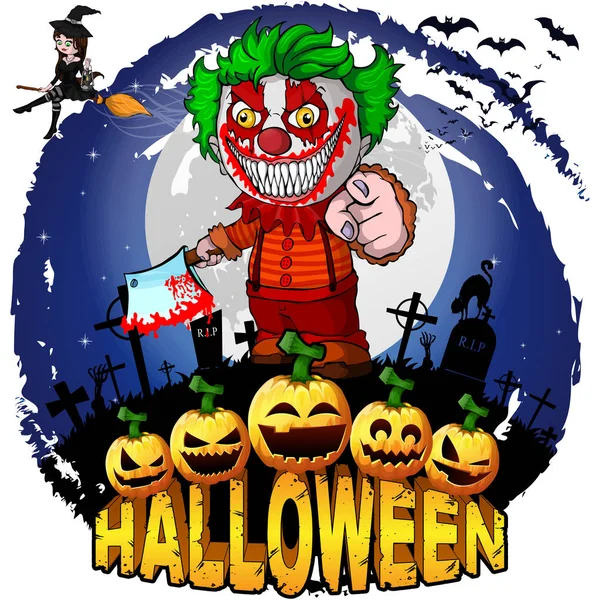 Halloween Designvorlage Mit Bösem Clown Vektorillustration — Stockvektor