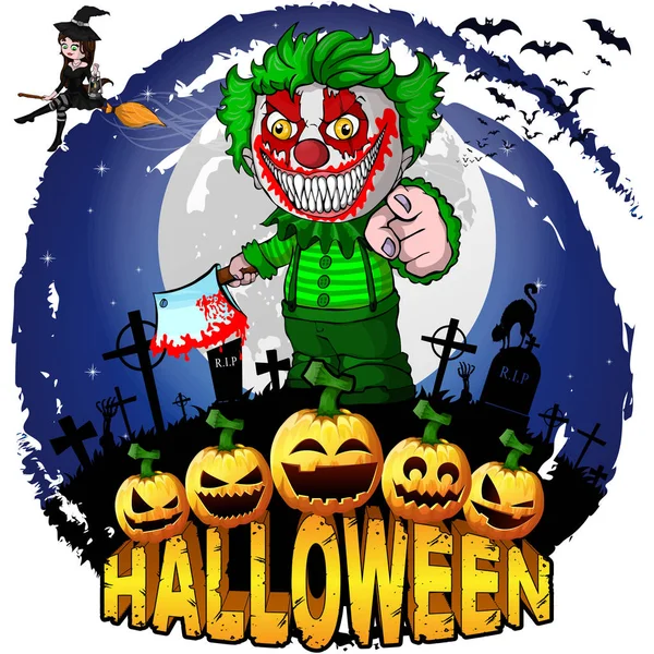Halloween Designvorlage Mit Bösem Clown Vektorillustration — Stockvektor