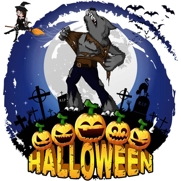 Modèle Halloween Design Avec Loup Garou Illustration Vectorielle — Image vectorielle