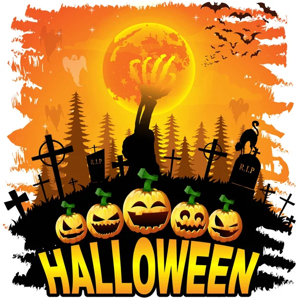 Poste Halloween Con Calabazas Ilustración Vectorial — Vector de stock