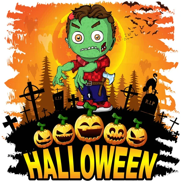 Halloween Poster Mit Zombie Vektorillustration — Stockvektor