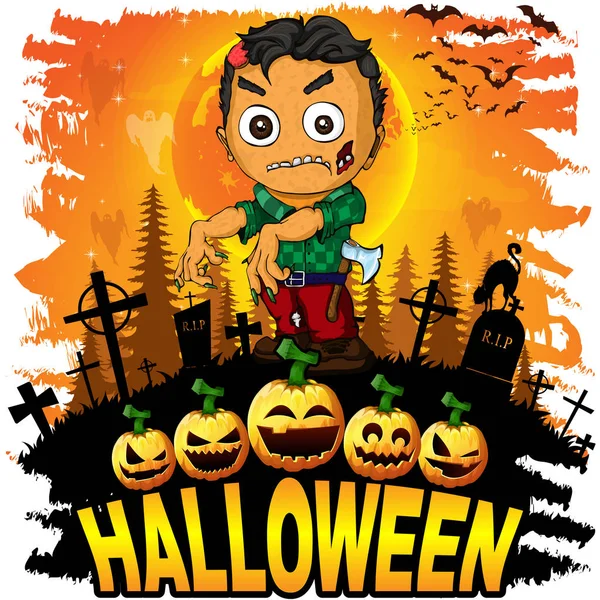 Cartel Halloween Con Zombie Ilustración Vectorial — Archivo Imágenes Vectoriales