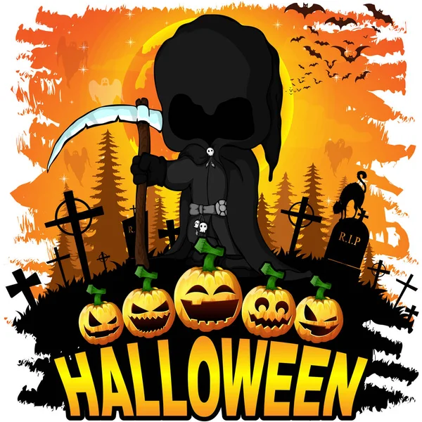 Affiche Halloween Avec Reapert Sombre Illustration Vectorielle — Image vectorielle