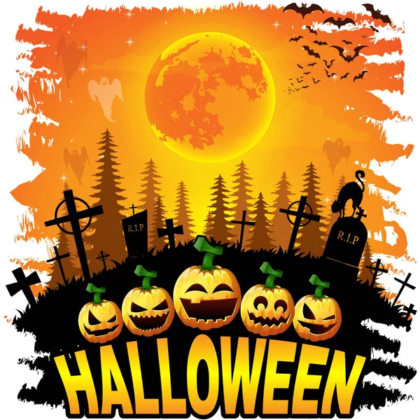 Halloween Poste Met Pompoenen Vectorillustratie — Stockvector