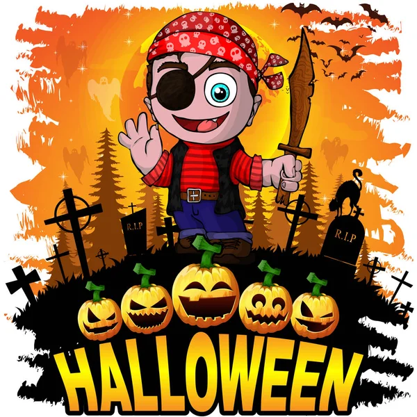 Plantilla Diseño Halloween Con Pirata Ilustración Vectorial — Vector de stock