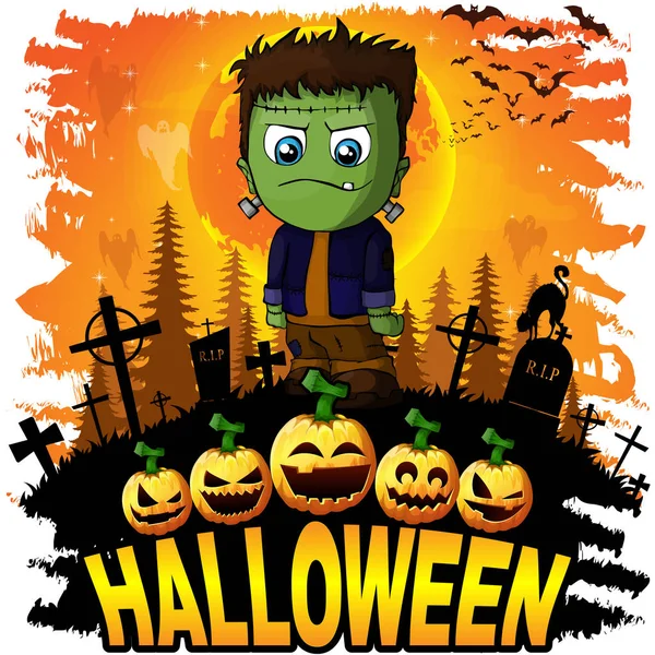 Plantilla Halloween Design Con Frankenstein Ilustración Vectorial — Vector de stock