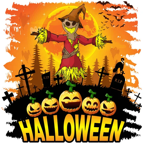 Halloween Design Sablon Madárijesztő Vektoros Illusztráció — Stock Vector