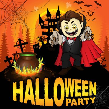 Cadılar Bayramı partisi Poster Dracula ile. Vektör çizim.