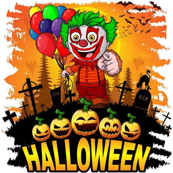 Halloween Design Vorlage Mit Clown Vektorillustration — Stockvektor