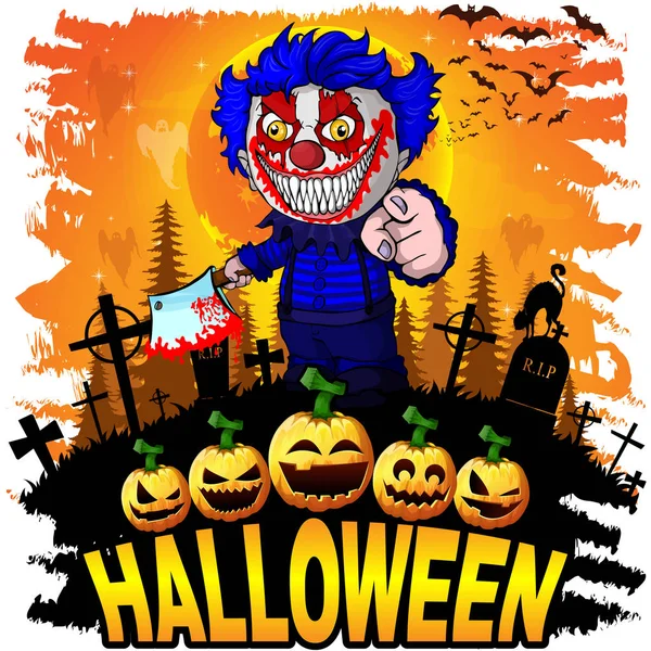 Halloween Designvorlage Mit Bösem Clown Vektorillustration — Stockvektor
