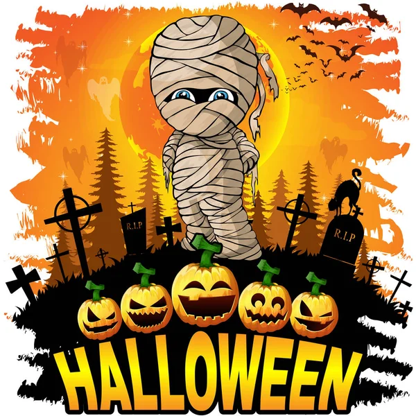 Plantilla Diseño Halloween Con Momia Ilustración Vectorial — Vector de stock