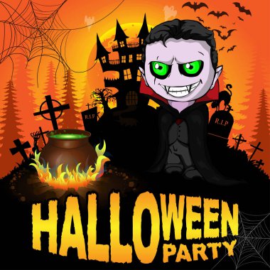 Cadılar Bayramı partisi Poster Dracula ile. Vektör çizim.