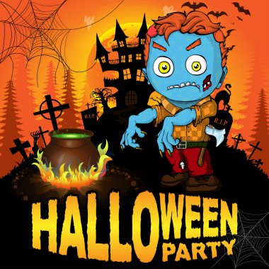 Cadılar Bayramı partisi Poster ile zombi. Vektör çizim.