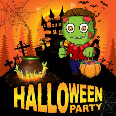 Cadılar Bayramı partisi Poster ile zombi. Vektör çizim.