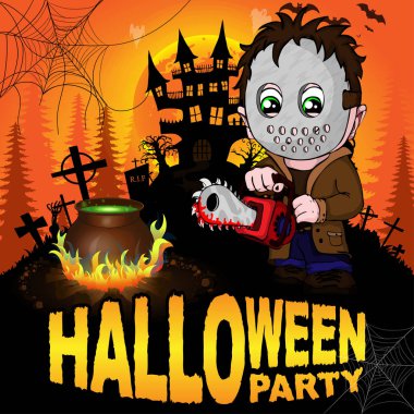 Cadılar Bayramı partisi Poster katil ile. Vektör çizim.