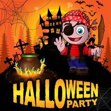 Cadılar Bayramı partisi Poster korsan ile. Vektör çizim.