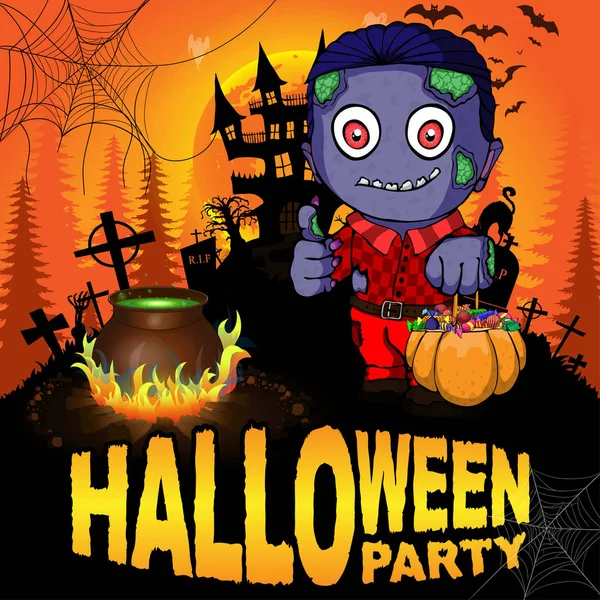 Affiche Fête Halloween Avec Zombie Illustration Vectorielle — Image vectorielle