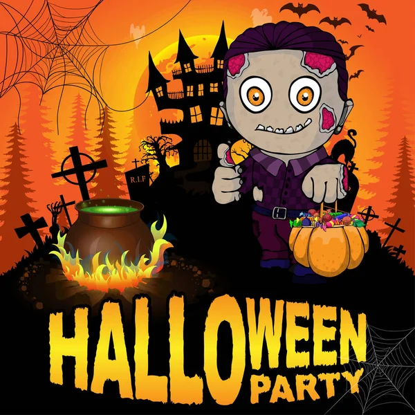 Affiche Fête Halloween Avec Zombie Illustration Vectorielle — Image vectorielle