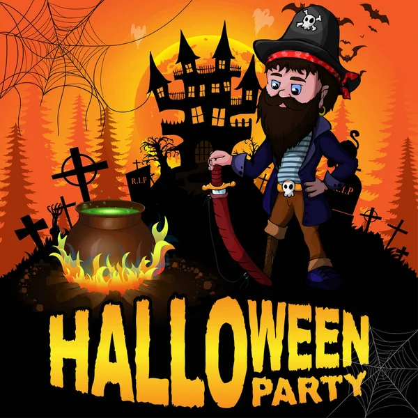 Affiche Fête Halloween Avec Pirate Illustration Vectorielle — Image vectorielle