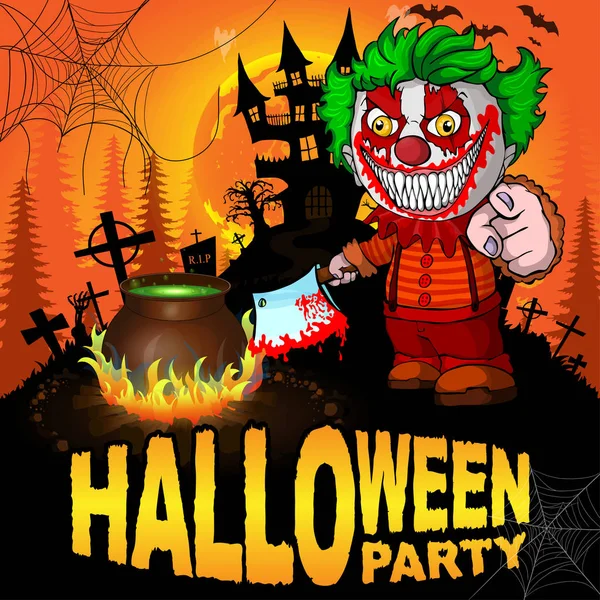 Halloween Party Poster Com Palhaço Mal Ilustração Vetorial — Vetor de Stock